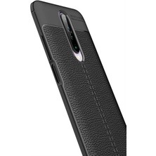 Case 4U Xiaomi Redmi K30 Kılıf Rugan Armor Deri Görünümlü Yüksek Kalite Silikon Niss + Cam Ekran Koruyucu Siyah