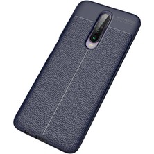 Case 4U Xiaomi Redmi K30 Kılıf Rugan Armor Deri Görünümlü Yüksek Kalite Silikon Niss + Cam Ekran Koruyucu Lacivert