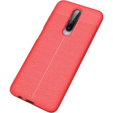 Case 4U Xiaomi Redmi K30 Kılıf Rugan Armor Deri Görünümlü Yüksek Kalite Silikon Niss + Cam Ekran Koruyucu Kırmızı