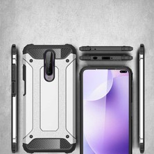 Case 4U Xiaomi Redmi K30 Kılıf Çift Katmanlı Zırh Koruma Tank Crash Arka Kapak + Cam Ekran Koruyucu Kırmızı*