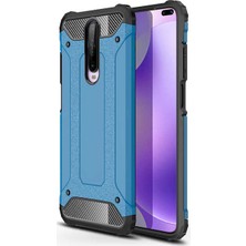 Case 4U Xiaomi Redmi K30 Kılıf Military Armor Çift Katmanlı Crash Silikon Kılıf + Cam Ekran Koruyucu Mavi