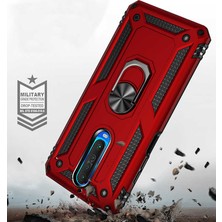 Case 4U Xiaomi Redmi K30 Kılıf Çift Katmanlı Yüzüklü Manyetik Vega Kapak + Cam Ekran Koruyucu Kırmızı