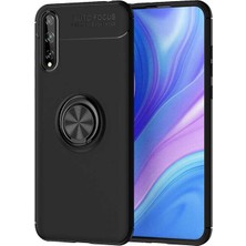 Case 4U Huawei Y8P Kılıf Autofocus Shockprof Ravel Yüzüklü Standlı Slikon Kapak Siyah