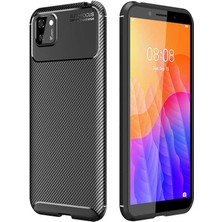 Tekno Grup Huawei Y5P Kılıf Karbon Desenli Lux Negro Silikon Siyah + Tam Kaplayan 5D Cam Ekran Koruyucu