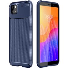 Tekno Grup Huawei Y5P Kılıf Karbon Desenli Lux Negro Silikon Lacivert + Tam Kaplayan 5D Cam Ekran Koruyucu