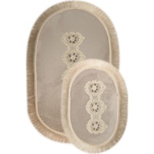 Bonny Home Shems Gri 2'li Dantelli ve Saçaklı Klozet Takımı Banyo Halısı Paspası Seti