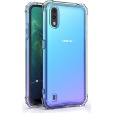 KZY Samsung Galaxy A01 Şeffaf Airbag Antishock Köşeli Silikon Kılıf ve Temperli Ekran Koruyucu Cam