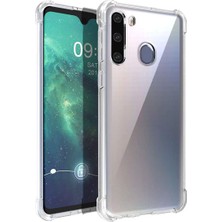 KZY Samsung Galaxy A21 Şeffaf Airbag Antishock Köşeli Silikon Kılıf + Tam Kaplayan Fiber Nano Ekran Koruyucu 6D Nano Cam