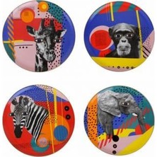 Porland Wild Life Porselen Servis Tabağı 28 cm Renkli Desenli 4 Parça Set