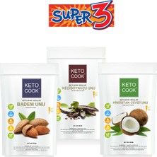 KetoCook (KETOJENİK) Badem Unu Hindistan Cevizi Unu Keçiboynuzu Unu Super 3 Set 900 gram