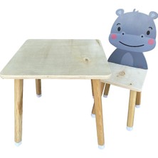 Odun Concept Doğal Ahşap Çocuk Aktivite Masa ve Sandalye Takımı Baby Hippo/bebek Su Aygırı
