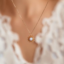 Semiz Kuyumculuk 14 Ayar Opal Taşlı Minimal Kolye