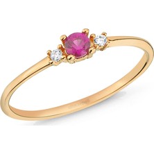 Altın Sepeti Rose Altın Kırmızı Taş Tria Yüzük