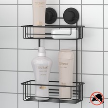 Tekno-tel Vakumlu 2 Katlı Banyo Rafı Şampuanlık Banyo Düzenleyici Mat Siyah DM256