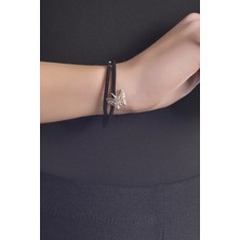 Labalaba Kadın Çelik Kapama Siyah Akrilik Dolama Bileklik