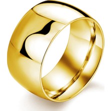 Chavin Söz Nişan Bayan Erkek Sarı Parlak Geniş Çelik Yüzük Dd64