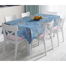 RealHomes Yağlı Boya Mavi Ağaç Motifleri Dijital Baskılı Leke Tutmaz Masa Örtüsü 120 x 140 cm