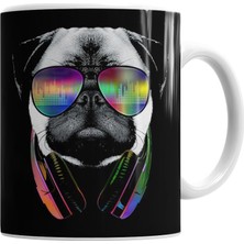 Baskı Dükkanı Müzik Pug Müzikli Pug Köpek Kupa Bardak Porselen