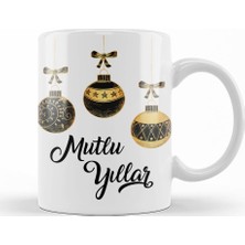 Baskı Dükkanı Mutlu Yıllar Noel Topları Kupa Bardak Porselen