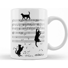 Baskı Dükkanı Notalar Müzik Cat Kedi Komik Kupa Bardak Porselen