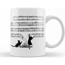 Baskı Dükkanı Yaramaz Komik Müzik Notalı Kedi Cat Kupa Bardak Porselen