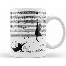 Baskı Dükkanı Yaramaz Komik Müzik Notalı Kedi Cat Kupa Bardak Porselen