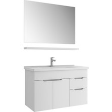 Kale Stora 100 cm Set Parlak Beyaz Ayna + Etajer + Lavabo