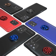 Tekno Grup Samsung Galaxy S10 Lite (A91) Kılıf Ultra Korumalı Yüzüklü Manyetik Ravel Silikon Siyah Kırmızı + Tam Kaplayan 5D Cam Ekran Koruyucu