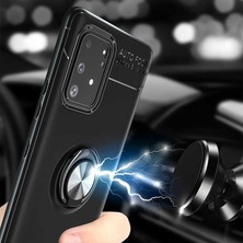 Tekno Grup Samsung Galaxy S10 Lite (A91) Kılıf Ultra Korumalı Yüzüklü Manyetik Ravel Silikon Siyah Kırmızı + Tam Kaplayan 5D Cam Ekran Koruyucu