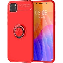 Tekno Grup Huawei Y5P Kılıf Ultra Korumalı Yüzüklü Manyetik Ravel Silikon Kırmızı + Nano Ekran Koruyucu