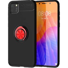 Tekno Grup Huawei Y5P Kılıf Ultra Korumalı Yüzüklü Manyetik Ravel Silikon Siyah Kırmızı + Nano Ekran Koruyucu