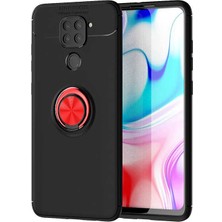Tekno Grup Xiaomi Redmi Note 9 Kılıf Ultra Korumalı Yüzüklü Manyetik Ravel Silikon Siyah Kırmızı + Nano Ekran Koruyucu