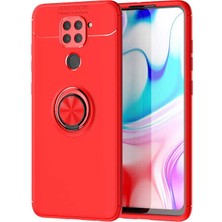 Tekno Grup Xiaomi Redmi Note 9 Kılıf Ultra Korumalı Yüzüklü Manyetik Ravel Silikon Kırmızı + Cam Ekran Koruyucu
