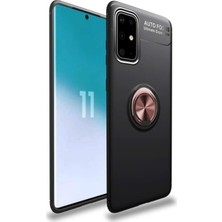Tekno Grup Samsung Galaxy S10 Lite (A91) Kılıf Ultra Korumalı Yüzüklü Manyetik Ravel Silikon Siyah Rose + Cam Ekran Koruyucu