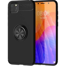 Tekno Grup Huawei Y5P Kılıf Ultra Korumalı Yüzüklü Manyetik Ravel Silikon Siyah + Tam Kaplayan 6D Nano Ekran Koruyucu