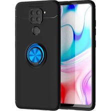 Tekno Grup Xiaomi Redmi Note 9 Kılıf Ultra Korumalı Yüzüklü Manyetik Ravel Silikon Siyah Mavi