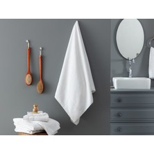 Madame Coco Riz Jakarlı Banyo Havlusu - Beyaz - 80x150 cm