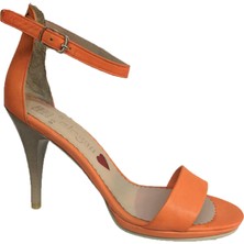 Elegan Mavi Deri Tek Bant İnce Topuk Ayakkabı