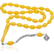 By Barun Erkek Arpa Kesim 925 Ayar Gümüş Püsküllü Sıkma Kehribar Tesbih