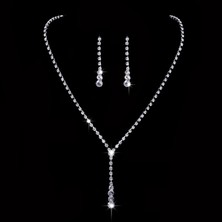 Chavin Düğün Nişan Kına Damla Taşlı Bayan Kolye Küpe Set EG87