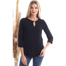 Cotton Mood 20343352 Dok.viskon Yaka Aksesuarlı Uzun Kol Bluz Siyah