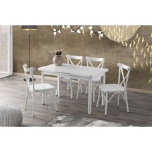 Sweet Home Silvar Açılır  Masa Beyaz 4 Adet Çapraz  Sandalyetakım