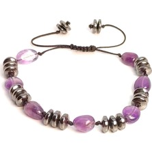 Taş Rüyası Ametist Hematit  Örme Bileklik