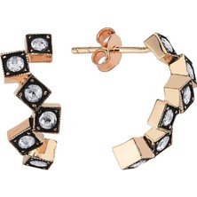 Lilarote Kare Tasarım Asimetrik Elmas Küpe