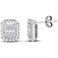 Lilarote 0.30 Ct. Modern Tasarım Baget Kare Tektaş Küpe