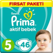 Prima Bebek Bezi Aktif Bebek 5 Beden Junior Fırsat Paketi 11-16 kg 46'lı
