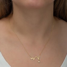 Papatya Silver Gümüş 925 Ayar Altın Kaplama Yıldız Tektaş Ritim Kolye