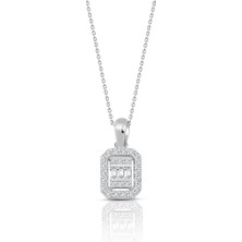Lilarote 0.30 Ct Modern Tasarım Baget Kare Tektaş Kolye