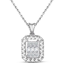 Lilarote 0.15 Ct. Modern Tasarım Baget Kare Tektaş Kolye