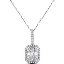 Lilarote Modern Tasarım 0.75 Ct Baget Kare Tektaş Kolye